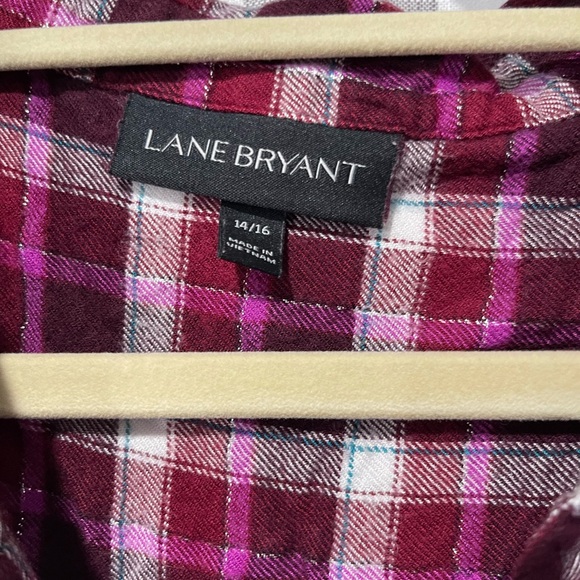 Lane Bryant Burgundy and Pink Plaid Shirt - Picture 2 of 7